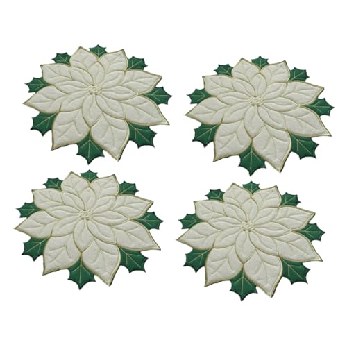 LABRIMP 4 Stück Teiliges Weihnachts Platzset aus Besticktem Poinsettia Hitzebeständige Tischsets aus Silberweißem Leinen mit Schwammfüllung Dekorative Tischmatten für Festliche LABRIMP 4 Stück Teiliges Weihnachts Platzset aus Besticktem Poinsettia Hitzebeständige Tischsets aus Silberweißem Leinen mit Schwammfüllung Dekorative Tischmatten für Festliche von LABRIMP