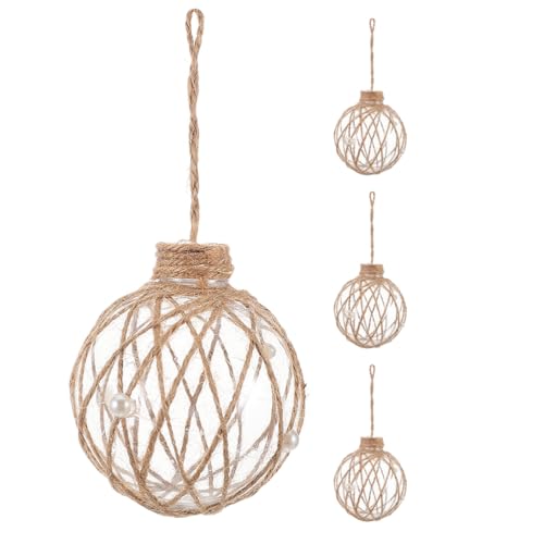 LABRIMP 4 Stück transparente Weihnachtsdekorationen aus Kunststoff, bruchsicher, befüllbare Kugeln mit Juteseil für den Weihnachtsbaum, Winterurlaub, Partyzubehör von LABRIMP