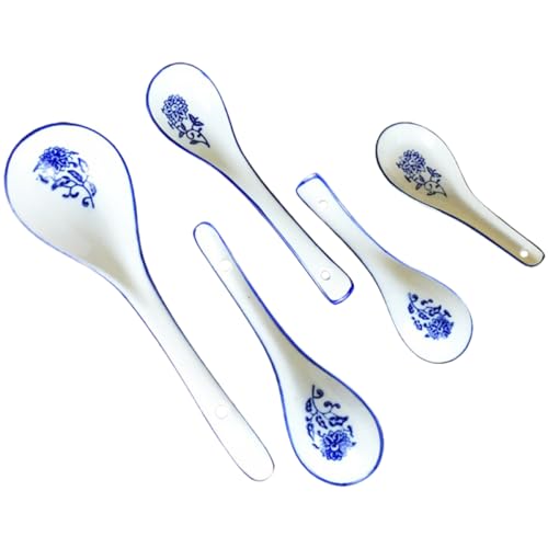 LABRIMP 5 Stück Teiliges Set Keramik Löffel Handgefertigte Blaue und Weiße Porzellan Suppenschalen Vielseitig Einsetzbar für Reis Ramen und Vorspeisen Design für Stilvolle Tischdekoration von LABRIMP