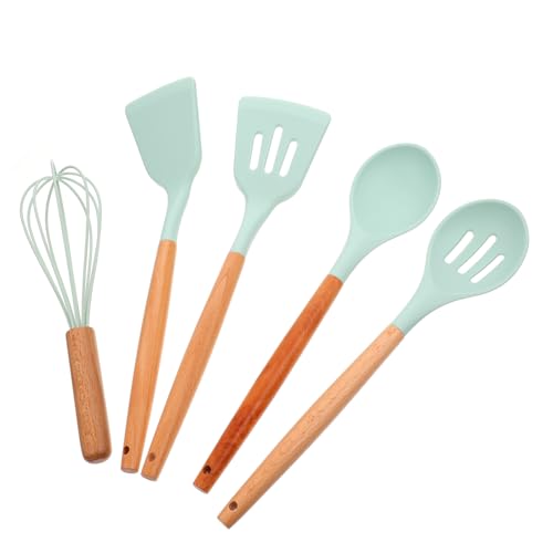 LABRIMP 5stücke Teiliges Silikon Küchenutensilien Mit Holzgriff Antihaft Pfannenwender Schaufel Sieb Rührbesen Für Backen Und Kochen Hitzebeständig Und Spülmaschinenfest von LABRIMP