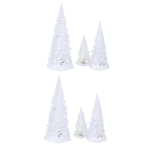 LABRIMP 6 STK Tischplatte Weihnachtsbaum Esstischdekoration Geschenk Weihnachten Tischdekoration Miniatur-baumfiguren Künstliche Kiefer Beleuchtet Led Nachtlicht Glas Requisiten Weiß von LABRIMP