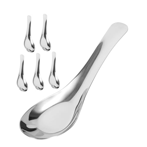 LABRIMP 6 Stück Edelstahl Suppenlöffel Set Flachbodig Rostfrei Vielseitig zum Rühren Schöpfen Probieren Langlebig und Leicht zu Reinigen für Asiatische Küche und Haushaltsgebrauch von LABRIMP