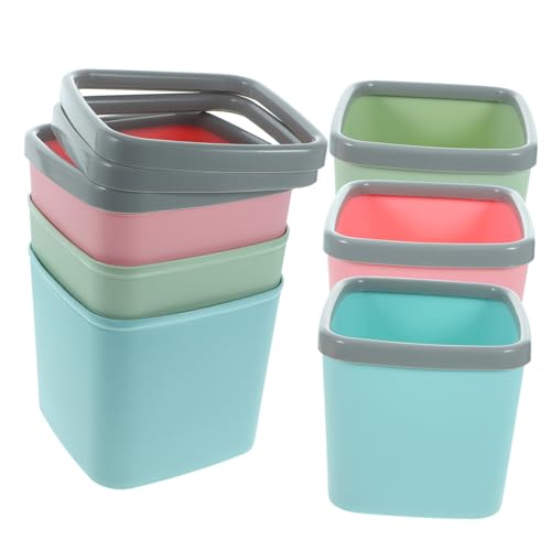 LABRIMP 6 Stück Mini Abfalleimer Tischmülleimer für Zuhause Platzsparende Quadratische Mülltonnen ohne Deckel für Büro und Wohnzimmer aus Hochwertigem Kunststoff Zarten Farben Grün Blau von LABRIMP