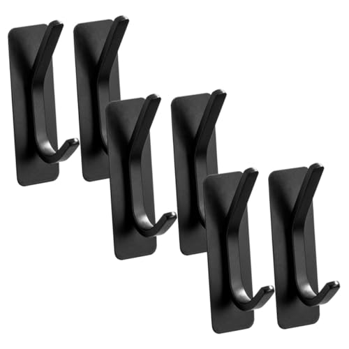LABRIMP 6 Stück Selbstklebende Edelstahl Wandhaken Ohne Bohren Stark Haftend Für Kleidung und Hüte Schwarz Rostfrei Einfach Anzubringen von LABRIMP