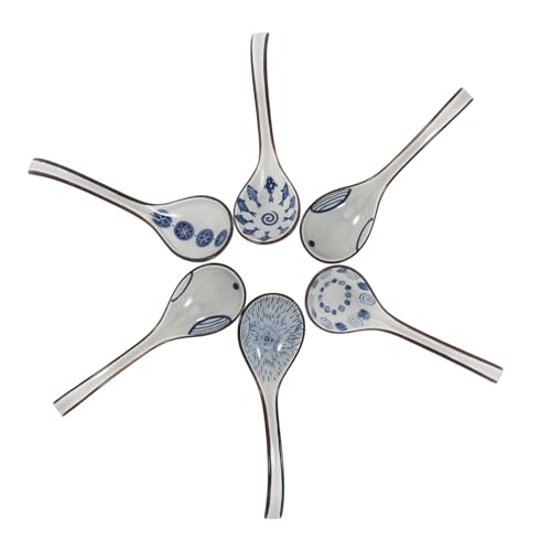 LABRIMP 6 Stück Teiliges Asiatische Keramik suppelöffel mit Langem Griff Große Porzellanlöffel für Suppe Soßen und Servieren Elegantes Blau weißes Muster Spülmaschinenfest für Alltag und LABRIMP 6 Stück Teiliges Asiatische Keramik suppelöffel mit Langem Griff Große Porzellanlöffel für Suppe Soßen und Servieren Elegantes Blau weißes Muster Spülmaschinenfest für Alltag und von LABRIMP