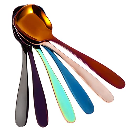 LABRIMP 6 Stück Teiliges Eislöffel aus Rostfreiem Stahl Quadratische Eiscreme Löffel Roségold Schwarz Blau Regenbogen und Rot für Desserts und Getränke Spülmaschinenfest von LABRIMP