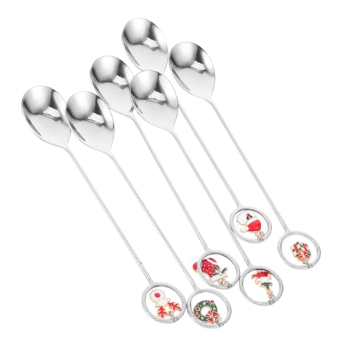 LABRIMP 6 Stück Teiliges Weihnachts Kaffeelöffel mit Dekorativen Anhängern für Festliche Partys und Familienfeiern als Rührlöffel für Kaffee und Getränke von LABRIMP