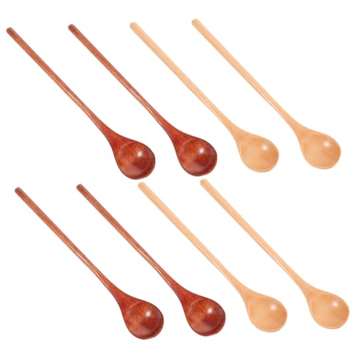 LABRIMP 8 Stück Teiliges Holzlöffel Langem Griff Naturbelassen Vielseitig zum Rühren von Honig Kaffee Tee Saucen Kochen Schonend für Kochgeschirre Langlebig und Einfach zu Reinigen von LABRIMP