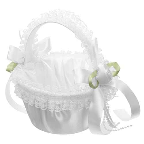 LABRIMP Blumenmädchen Korb Eleganter Hochzeits-blumenkorb Mit Schleife Für Zeremonien Und Feste Charmante Dekoration fur Hochzeit Körbchen Blumenkinder Hochzeitszeremonie Party von LABRIMP