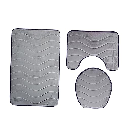 LABRIMP DREI Badezimmermatte Set aus Flanell rutschfeste Wellenstruktur U Form Badteppich Wc Sitzbezug Hautfreundlich Hochabsorbierend von LABRIMP