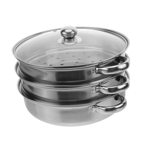 LABRIMP Dampfgarer mit Drei Schichten Multifunktionaler Kochtopf für Gesunde Nahrhafte Mahlzeiten Induktionsgeeignet mit Glasdeckel und Robustem Griff von LABRIMP