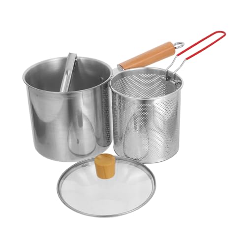 LABRIMP Edelstahl Frittierpot mit Korb Tiefes Design gegen Fettspritzer Abtropfbarer Siebkorb für Gesunde Fritteusen zubereitung Sicherer Haushaltstopf für Frittieren Kochen und Schmoren von LABRIMP