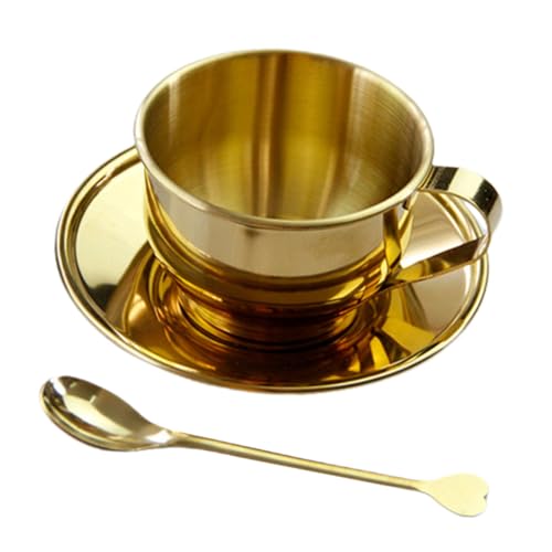 LABRIMP Edelstahl Kaffeetassen Set mit Untertasse und Löffel Teilig Europäischer Vintage Stil Langlebig und Hitzebeständig Geeignet für Tee Kaffee Heiße Getränke Perfektes von LABRIMP