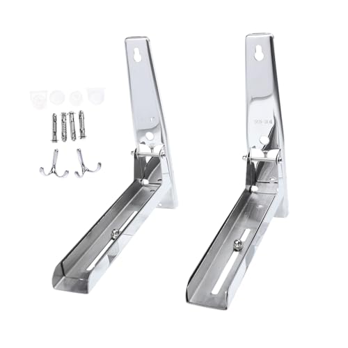 LABRIMP Edelstahl Mikrowellen Regal mit Doppelhaken Wandmontage Klappbar Rostfrei und Platzsparend Küchenaufbewahrung für Backofen und Mikrowelle Robust und Langlebig von LABRIMP