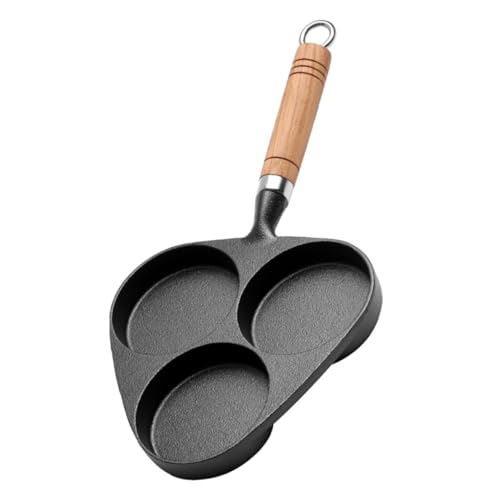 LABRIMP Gusseisen Bratpfanne mit Dreifachem Loch Antihaft Eierpfanne für Frühstück Vielseitig für Eier Burger Dumplings mit Robustem Holzgriff Einfach zu Reinigen für Gas und von LABRIMP