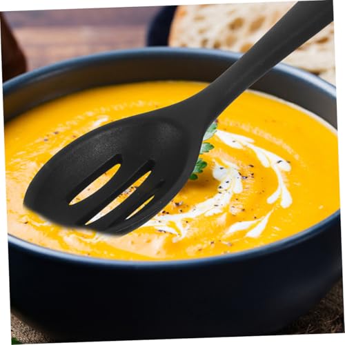 LABRIMP Hitzebeständiger Silikonlöffel mit Schlitzen Rutschfester Griff Kratzfest Vielseitiger Küchenspatel für Kochen und Servieren Schwarzer Küchenhelfer aus Feuerfestem Silikon von LABRIMP