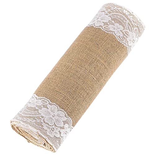 LABRIMP Jute Tischläufer mit Spitzenmuster Tischdeko für Hochzeiten Partys und Besondere Anlässe für Rechteckige Quadratische und Runde Tische von LABRIMP