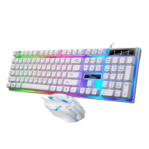 LABRIMP Kabel Tastatur Weiß Mit USB Computertastatur Und Computer-USB- Tastaturmaus-Set Mit Bunter Led-hintergrundbeleuchtung Und Abflusslöchern Für Ergonomie von LABRIMP