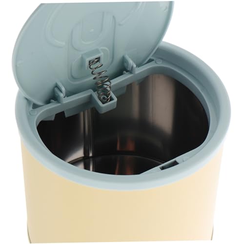 LABRIMP Mini Abfalleimer mit Feder Druckdeckel Kompakter Desktop Mülleimer für Büro Kinderzimmer Auto und Schlafzimmer Langlebiger Leicht zu Reinigender Metalleimer Platzsparender von LABRIMP