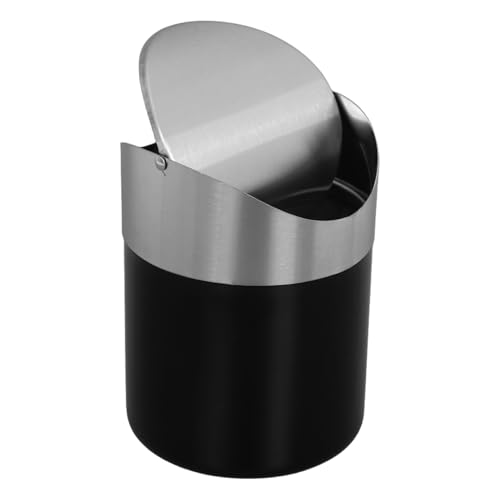 LABRIMP Mini Wastrohr Mülleimer mit Schwungdeckel Kompakter Abfallbehälter für Schlafzimmer Büro und Badezimmer Stilvoller Schwarzer Desktop Müllkorb von LABRIMP