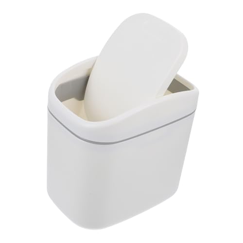 LABRIMP Moderner Desktop Mülleimer mit Flip Deckel Mittelgroß Stilvoller Abfalleimer für Wohnzimmer Schlafzimmer Büro Kompakter Praktischer Tischpapierkorb in Weiß von LABRIMP