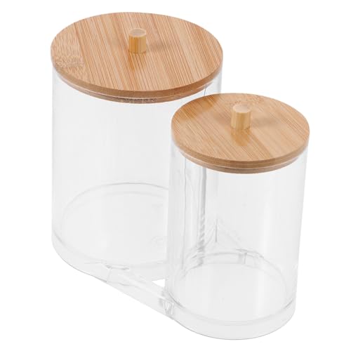 LABRIMP Multifunktionale Aufbewahrungsbox mit Holzdeckel Transparenter Kosmetik Organizer für Wattepads und Wattestäbchen Kompakte Badezimmer Vorratsdose Stapelbar Praktisch für LABRIMP Multifunktionale Aufbewahrungsbox mit Holzdeckel Transparenter Kosmetik Organizer für Wattepads und Wattestäbchen Kompakte Badezimmer Vorratsdose Stapelbar Praktisch für von LABRIMP