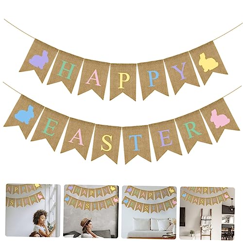 LABRIMP Ostergirlande aus Natur Bunte Bunny Muster Langlebig und Wiederverwendbar Dekorative Wimpelkette für Frühlingsparty und Outdoor Feiern Umweltfreundliche Party Deko von LABRIMP