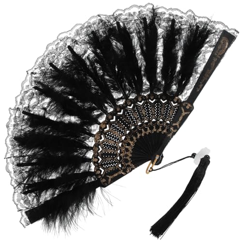 LABRIMP Plume Fan Vintage Stil Handfächer mit Federn und Metallrahmen Faltbarer Leichter Damenspitzefächer für Kostüm Tanz und Party für Sommer Halloween und Cosplay von LABRIMP