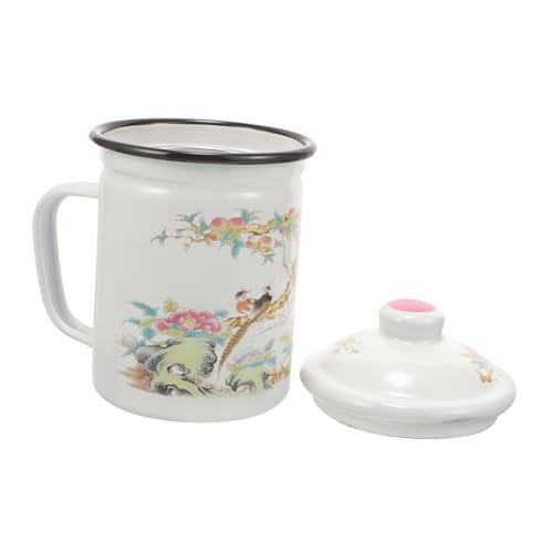 LABRIMP Retro Emaille Tasse mit Griff und Deckel Vintage Teetasse für Zuhause Büro und Teesieb für Aromatischen Tee und Design von LABRIMP