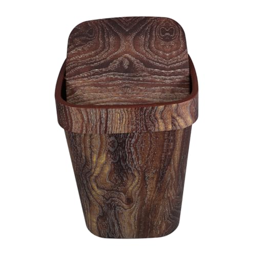 LABRIMP Retro Holzoptik Mülleimer mit Klappdeckel Vintage Abfallbehälter für Küche Schlafzimmer und Büro Runder Papierkorb mit Rustikalem Charme und Geräumigem Design von LABRIMP