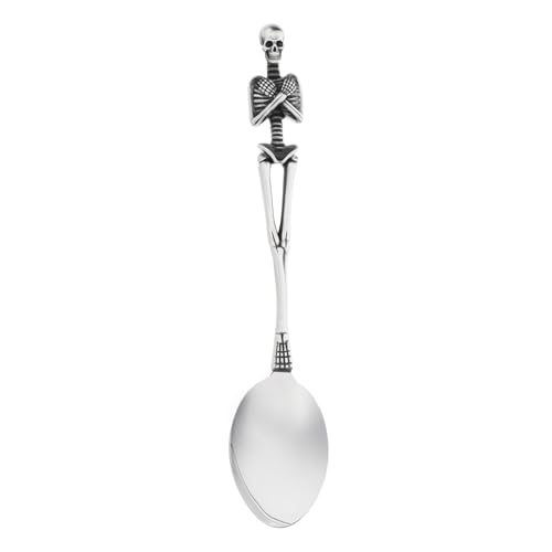 LABRIMP Retro Titanium Stahl Löffel mit Totenkopf Design Halloween Servierbesteck Silberner Rostfreier Suppenlöffel für Festliche Tischdekoration zu Ostern und Halloween von LABRIMP