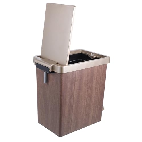 LABRIMP Schlanker Kunststoff mülleimer mit Holzmaserung und Deckel Großer Rechteckiger Abfalleimer für Bad Küche und Schlafzimmer Recyclingfähig Platzsparend unter Spüle Geruchsneutral von LABRIMP