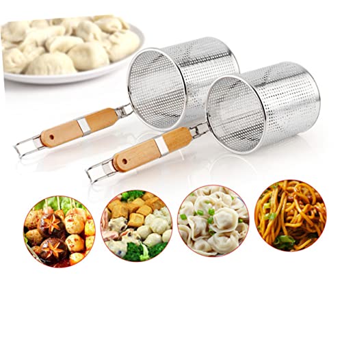 LABRIMP Siebkorb mit Holzgriff Feines Mesh für Pasta und Teigwaren Langlebiger Küchensieb mit Praktischem Haken für Abtropfen und Servieren von LABRIMP