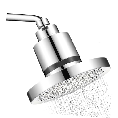 LABRIMP Stufiger Duschkopf mit Filter für Hartes Wasser Hochdruck-wasserenthärter Chlorentfernung Abnehmbarer Filter Weiches Wasser Silberner Runder für Sanfte Hautpflege von LABRIMP