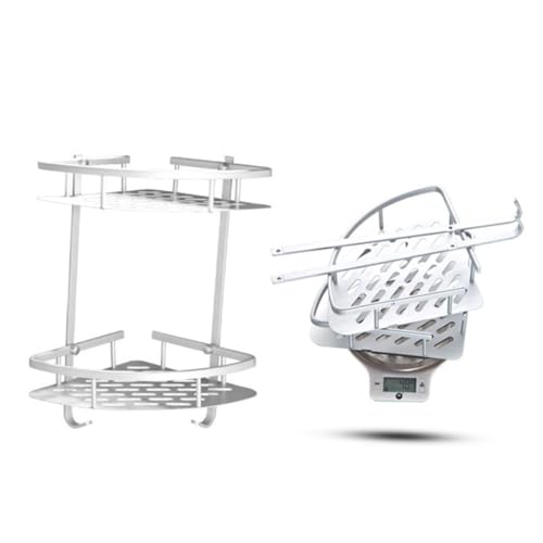 LABRIMP Wandmontiertes Duschkorb Eckregal aus Space Aluminium Doppellagiges Badregal mit Ablauflöchern Platzsparend Rostfrei für Badezimmer Toilette Küche Einfache Montage von LABRIMP