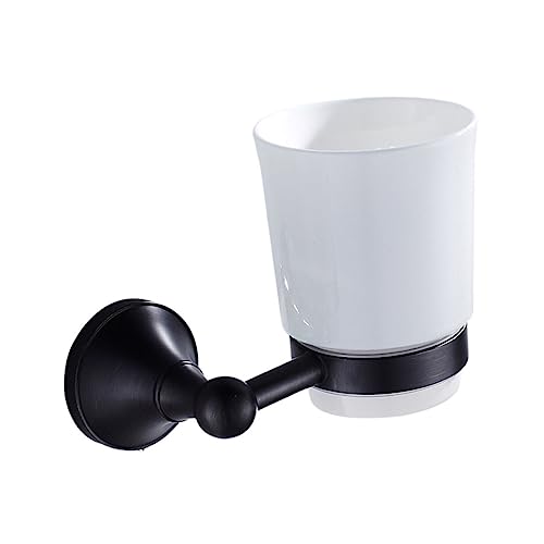 LABRIMP Zahnbürstenbecherhalter Schwarz Wandmontage Kupferzahnbürstenhalter Badezimmer Aufbewahrungsregal Für Zahnbürstenbecher Mit Keramikbecher von LABRIMP
