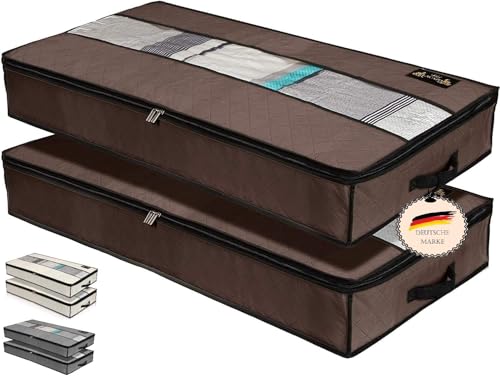 LACAZO NEU Unterbettkommode 2er Set- Unterbett Aufbewahrungstasche - wasserdichte Unterbett Aufbewahrung aus Stoff - Clothes Storage Bag - Verstauen und Aufbewahren von Bettwäsche und Kleidung (BRAUN) von LACAZO