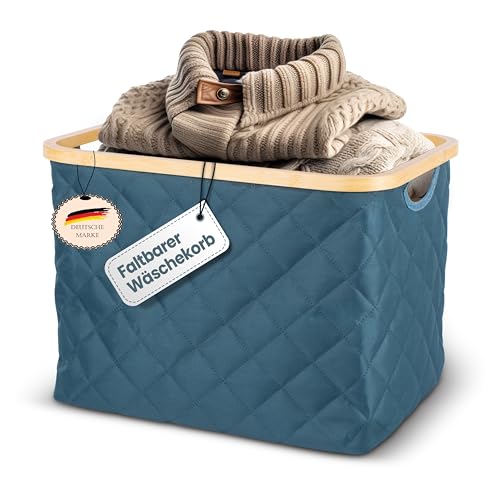 NEU LACAZO faltbarer Wäschekorb – 55 L – robuste, platzsparende Wäschebox – atmungsaktiver Stoff – standfester Bambusrahmen – Weiß, Braun, Blau, Grün, Grau, Schwarz – nur 715 Gramm – Tragegriffe von LACAZO