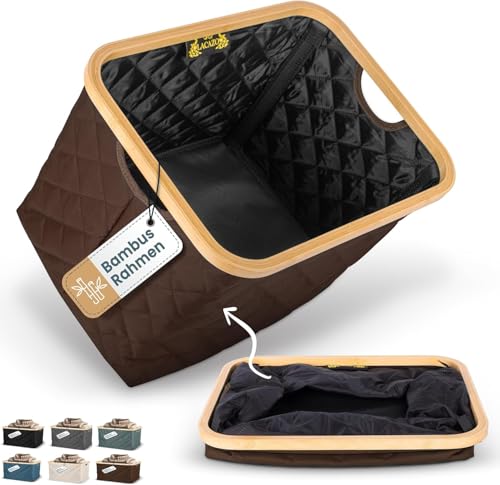 NEU LACAZO faltbarer Wäschekorb – 55 L – robuste, platzsparende Wäschebox – atmungsaktiver Stoff – standfester Bambusrahmen – Weiß, Braun, Blau, Grün, Grau, Schwarz – nur 715 Gramm – Tragegriffe von LACAZO