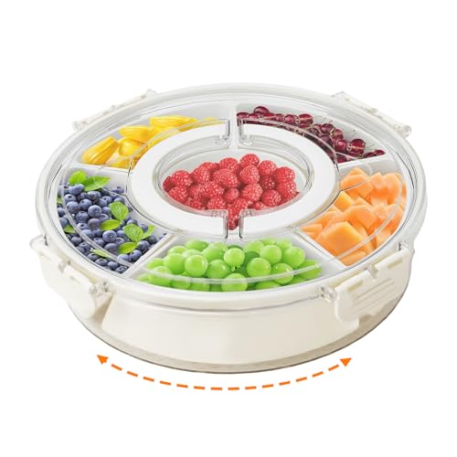 LACEEZEN Snackbox mit Fächern, Rund Spinner Snackbox Kinder mit 6 Fächern, Herausnehmbare Snackteller mit Deckel und Griff, Picknick Box für SüßIgkeiten Obst Gemüse -Round von LACEEZEN