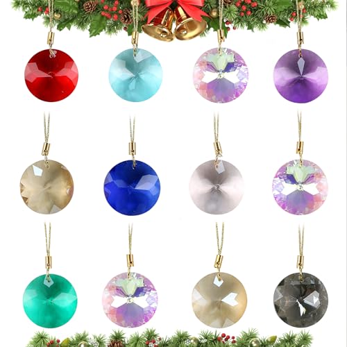 LACGO 12 Stück Kristall Weihnachtsbaumschmuck, Prisma Blume Weihnachtsbaumschmuck, 3 cm Kristall Sonnenfänger Hängende Ornamente für Hochzeit Party Fenster Weihnachtsbaumschmuck (Mehrfarbig) von LACGO
