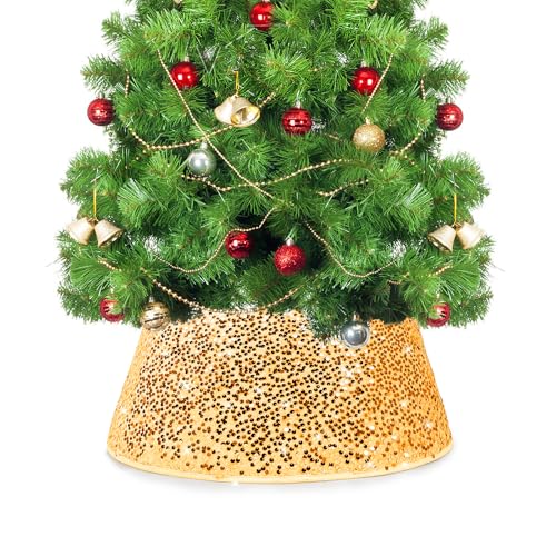 LACGO Weihnachtsbaum-Kragen 60cm, Glänzende Pailletten Weihnachtsbaum-Rock Velours, Glitzer-Baum-Kragen Weihnachtsbaum Ring, Weihnachtsbaum-Dekoration, Urlaub, Party, Weihnachtstag (Gold) von LACGO