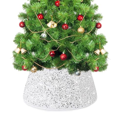 LACGO Weihnachtsbaum-Kragen 60cm, Glänzende Pailletten Weihnachtsbaum-Rock Velours, Glitzer-Baum-Kragen Weihnachtsbaum Ring, Weihnachtsbaum-Dekoration, Urlaub, Party, Weihnachtstag (Silbrig) von LACGO