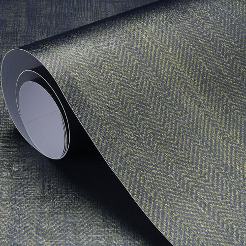 LACHEERY Selbstklebende Tapete Blau-Schwarz Mit Gold Grastuch Wand Tapeten Wohnzimmer 60cm x 400cm Tapete Textur Vinyl Wandtapete Selbstklebend Schlafzimmer Texturierte Wasserdicht für Möbel von LACHEERY