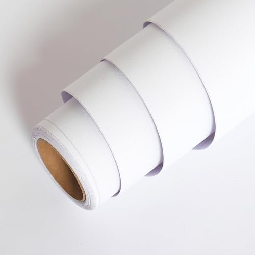 LACHEERY Weiß Selbstklebende Tapete Abwaschbar 60cm x 400cm Klebetapete Selbstklebend Wand Badezimmer Vinyl Tapete Selbstklebend Weiß Matt Klebefolie Möbel Weiss Tapeten für Wohnzimmer Schrank Küche von LACHEERY
