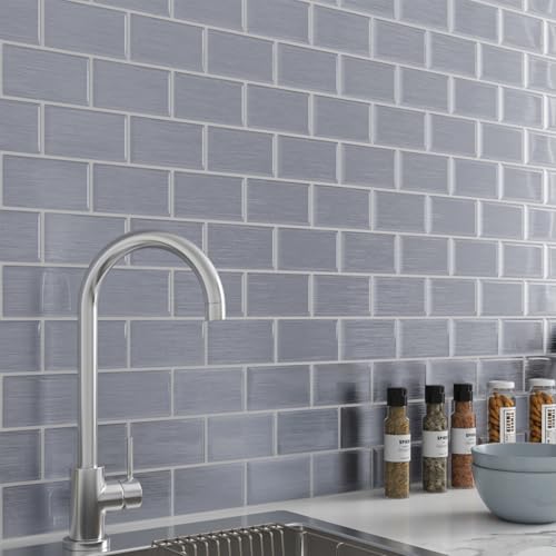 LaCheery Klebefliesen Küche Wand Fliesenaufkleber Bad Grau Silber 4 Stück Wandfliesen Selbstklebend Küche 3D 30.5cm x 30.5cm Vinyl Selbstklebend Fliesenaufkleber Abwaschbar Küchenfolie Wand Badezimmer von LACHEERY