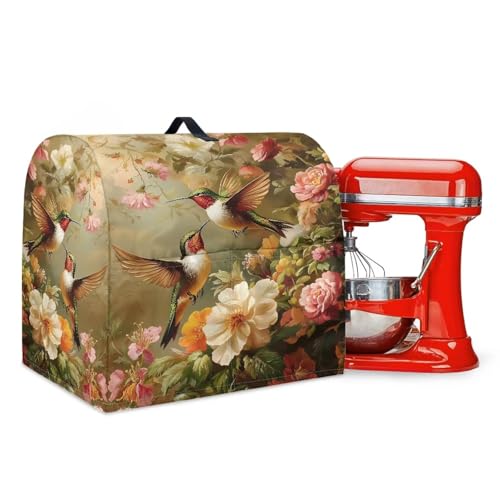 LACIYISON Kolibri Blumendruck Küchenhelfer Mixer Abdeckung, Standmixer Abdeckung Kompatibel mit 4,5-5 Quart Kitchenaid/Hamilton Standmixer, Küchenhelfer Mixer Zubehör Staubschutz mit Taschen, Klein von LACIYISON