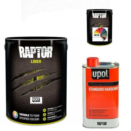 Raptor Liner Lack, alle RAL Farben. 1,1 L (0,75+0,25+0,1) Gebinden Set. 2K Fahrzeug & Transportflächen Beschichtung. Upol. (RAL 1003 Signalgelb) von LACKMIX.de