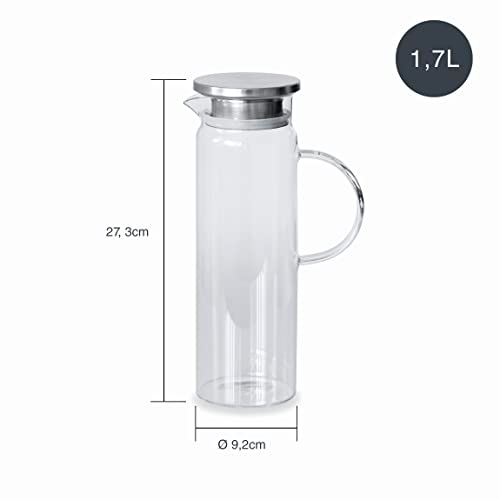 LACOR - 61952 - Borosilikatglas - Deckel aus Edelstahl - Filtersieb - Perfekt für Wasser, Limonade, Eiskaffee, Tee - spülmaschinenfest - 1,7 l von LACOR