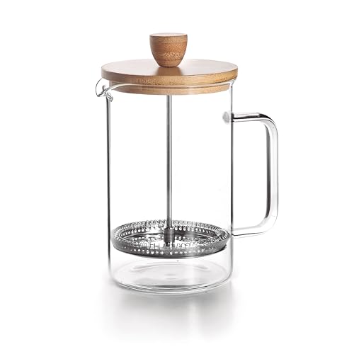 LACOR - 62161 - Holz Französische Kaffeemaschine, French Press Kaffeemaschine, Edelstahlfilter, 8 Tassen, Edelstahl & Bambusholz, 1L von LACOR